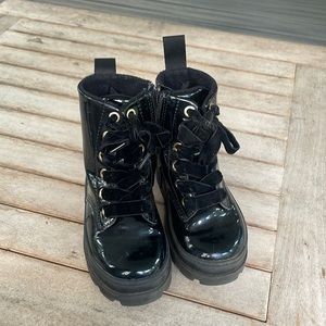 H&M black patent leather combat boots size 8.